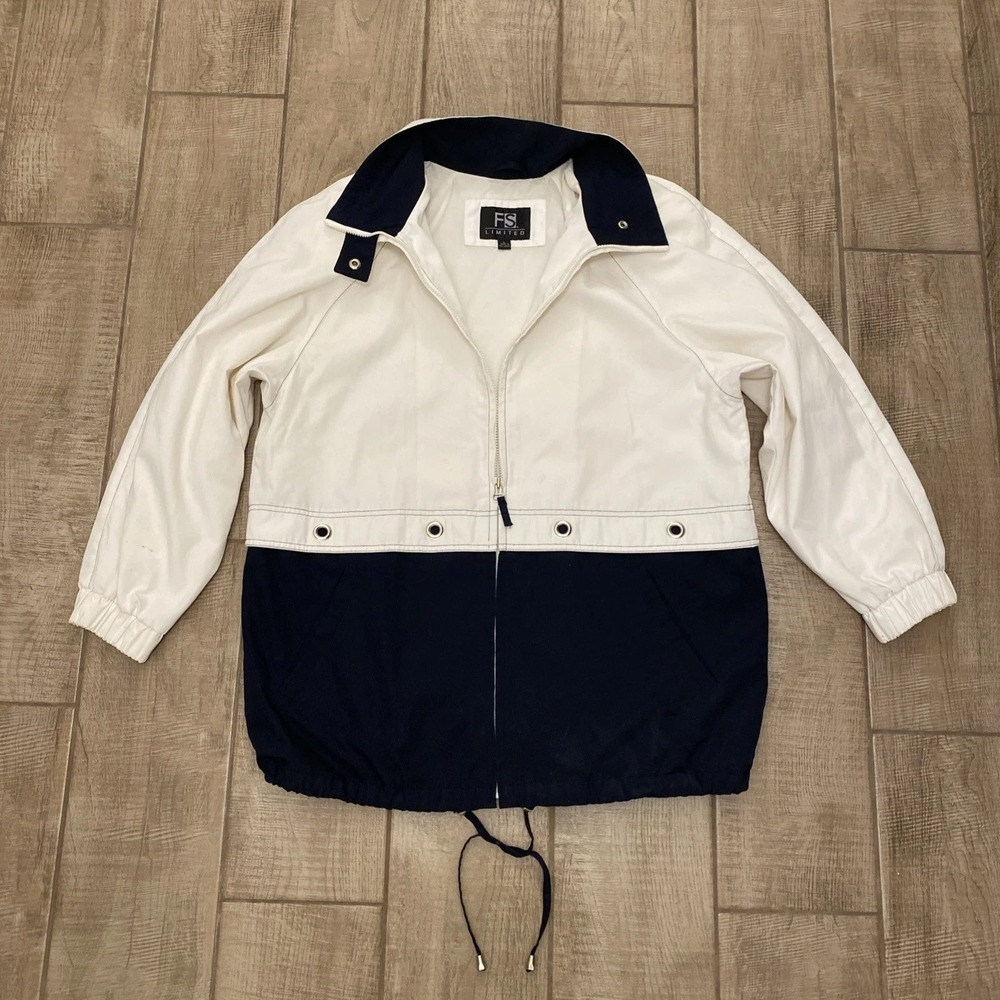 VTG FS Limited Pullover Jacket L Navy White Nautical Golf Preppy 90s Windbreaker